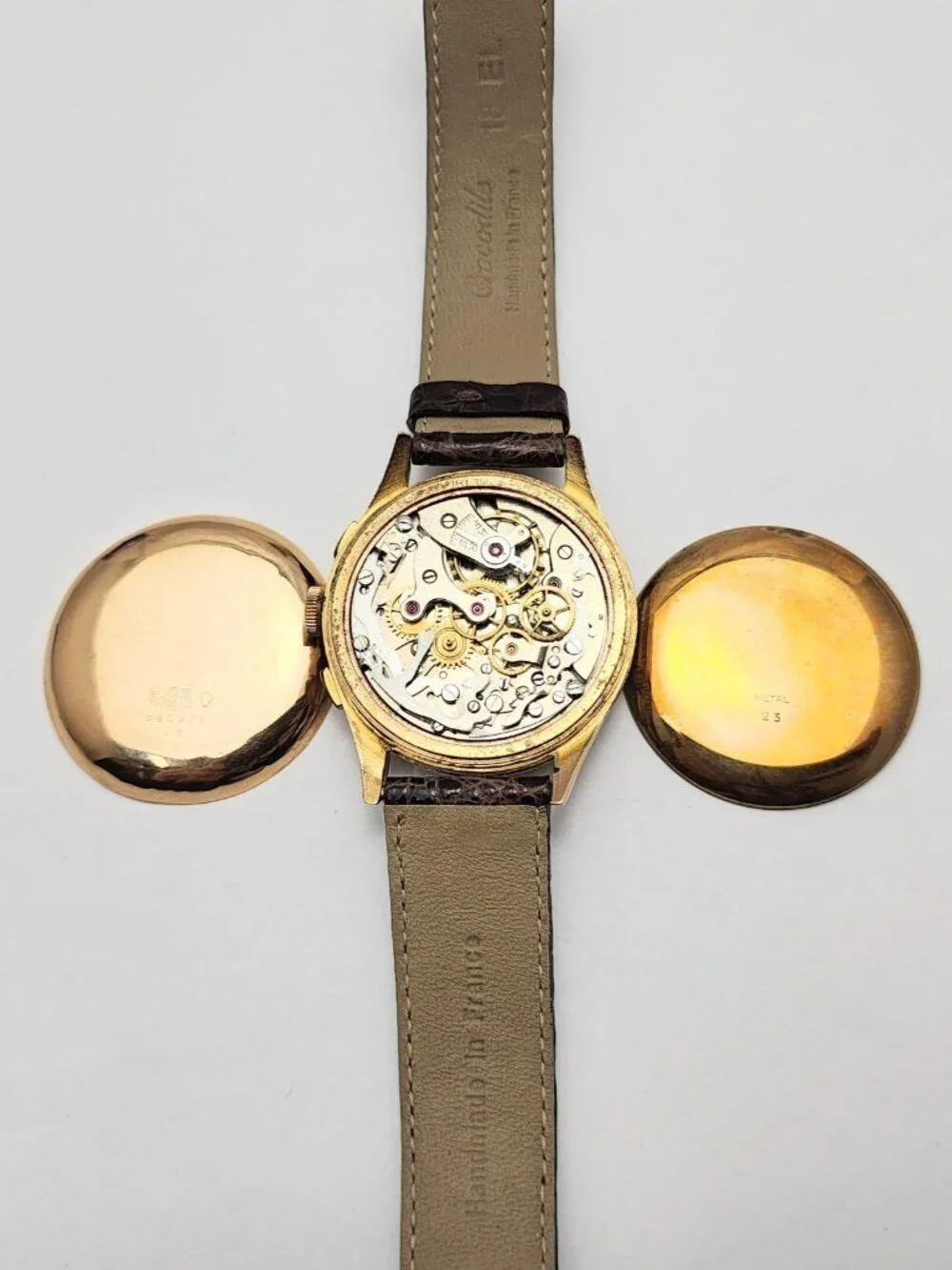 Vintage Monval 18K Rose Gold 37mm 17J Antimagnetic Chronograph Swiss Watch